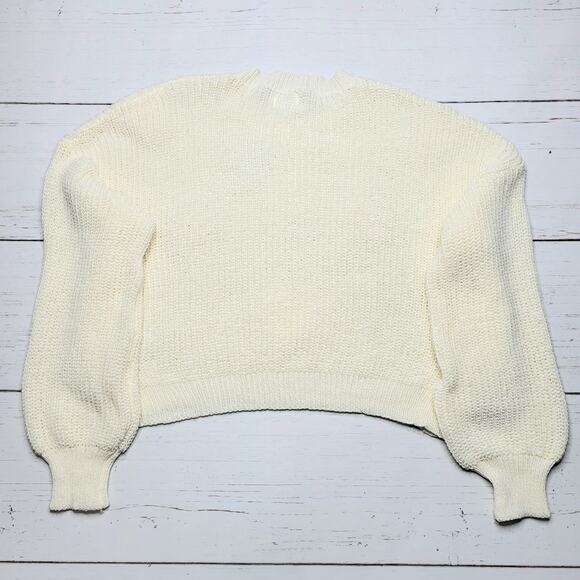 Luna Ivy Viral 3D Heart Sweater Open Weave Lightweight Cream Rainbow Crew Medium - Picture 2 of 8